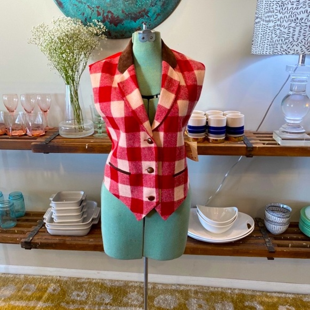 Vintage Salmon Red plaid wool blazer NWT Med 6 / 8